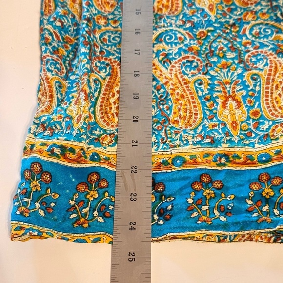 Tolani Women’s Silk Beaded Bohemian Printed Size Small Blouse Teal & Mustard - Picture 7 of 14